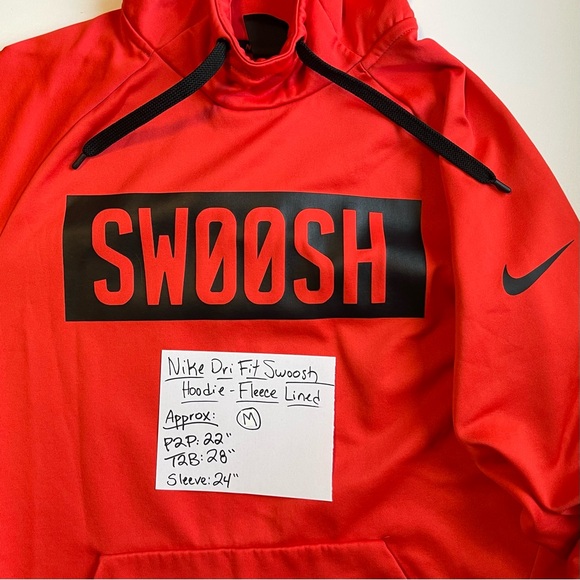 Nike Dri-Fit Swoosh Hoodie - Hot Red & Fleece Lined - Size Medium - Picture 2 of 12